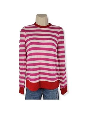 Gibson Look Fuschia Striped Crewneck XSmall